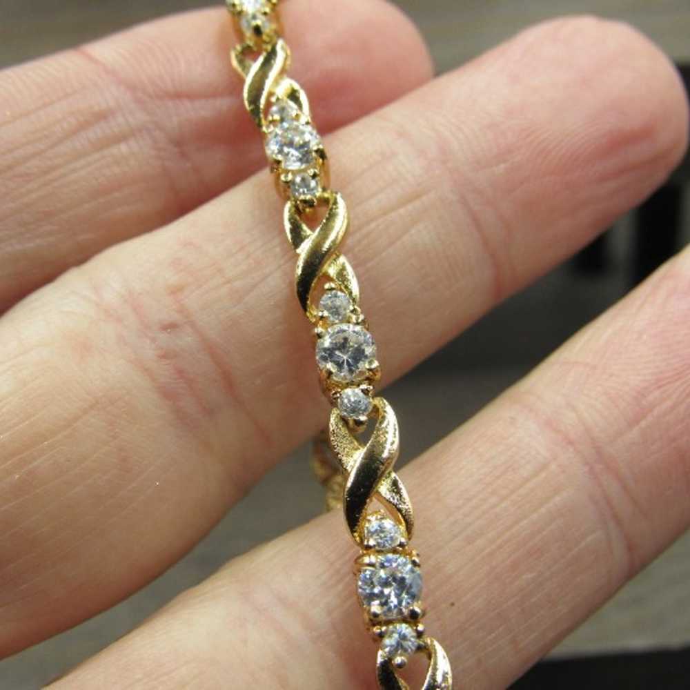 7" Sterling Silver Gold Plated Triple Cubic Zirco… - image 2