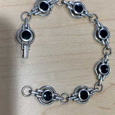 Vtg Sterling Silver & Onyx Bracelet