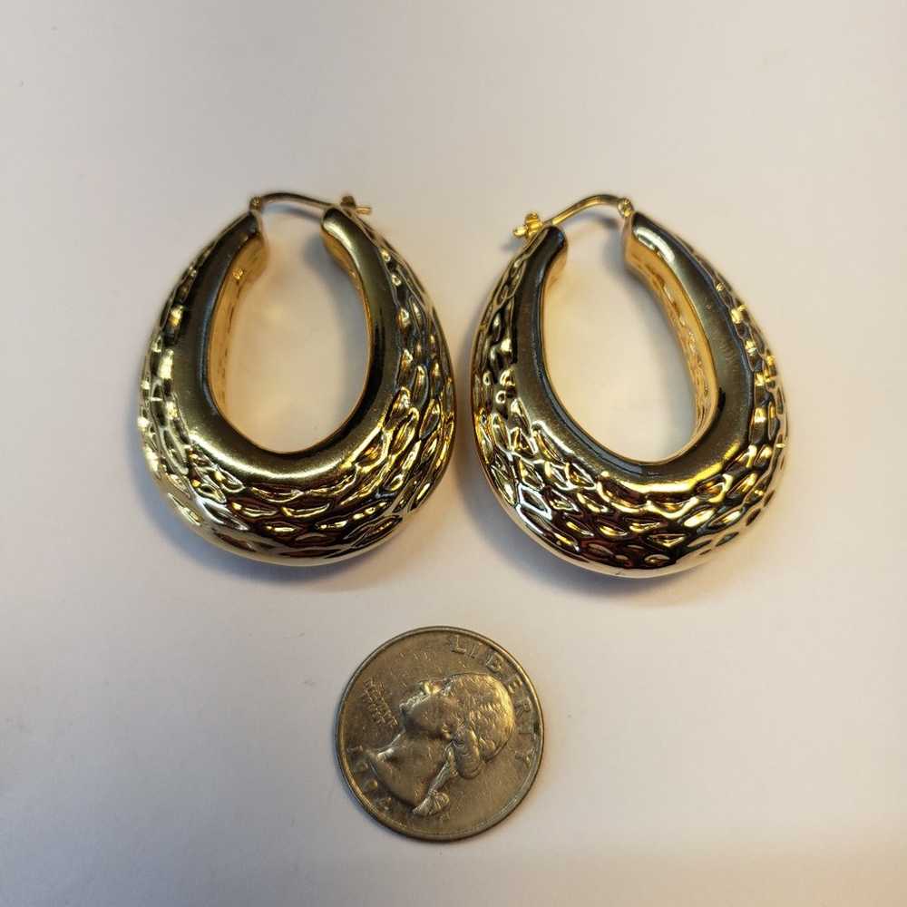 Vintage 18K Gold Plated Huge Hoop Earrings Textur… - image 5