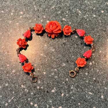 Vintage Celluloid order Chrysanthemum Faux Coral Bracelet