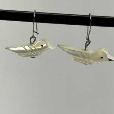 Silver carved WOOD earrings. MOP earrings carved eagle from the store shell.