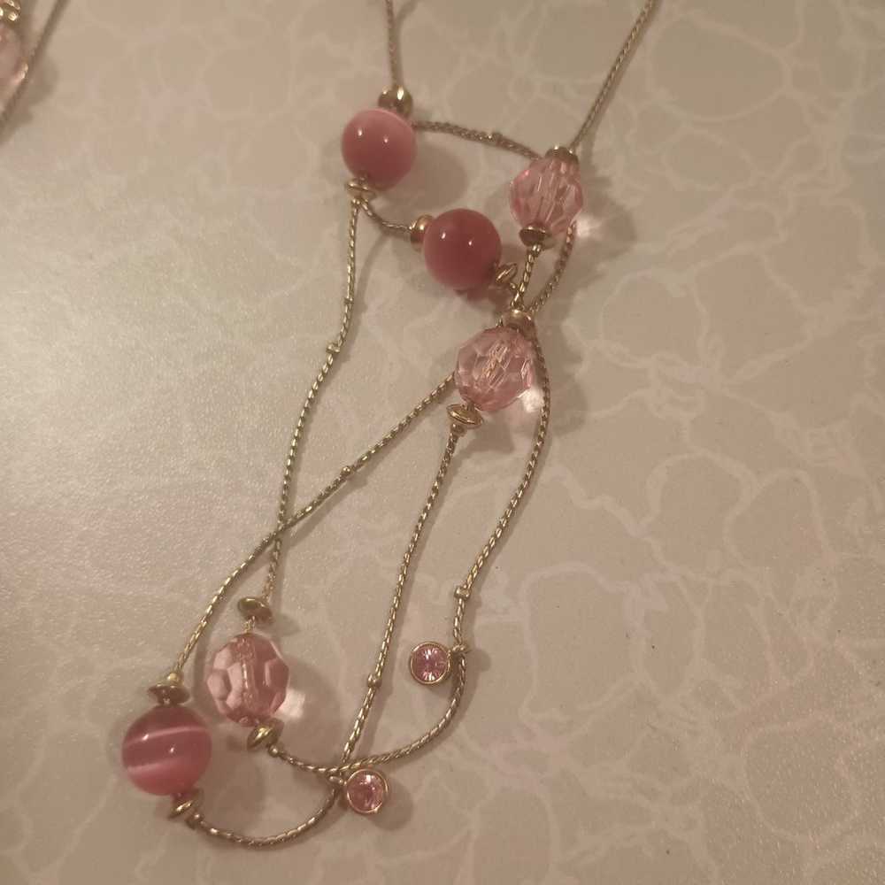 VINTAGE WOMEN'S COSTUME JEWELRY LARGE PINK GLASS/… - image 3