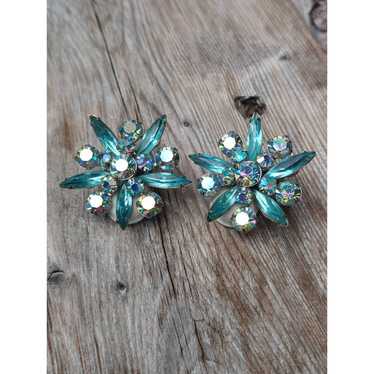 Vintage Judy Lee Blue Topaz Aurora Borealis Rhine… - image 1