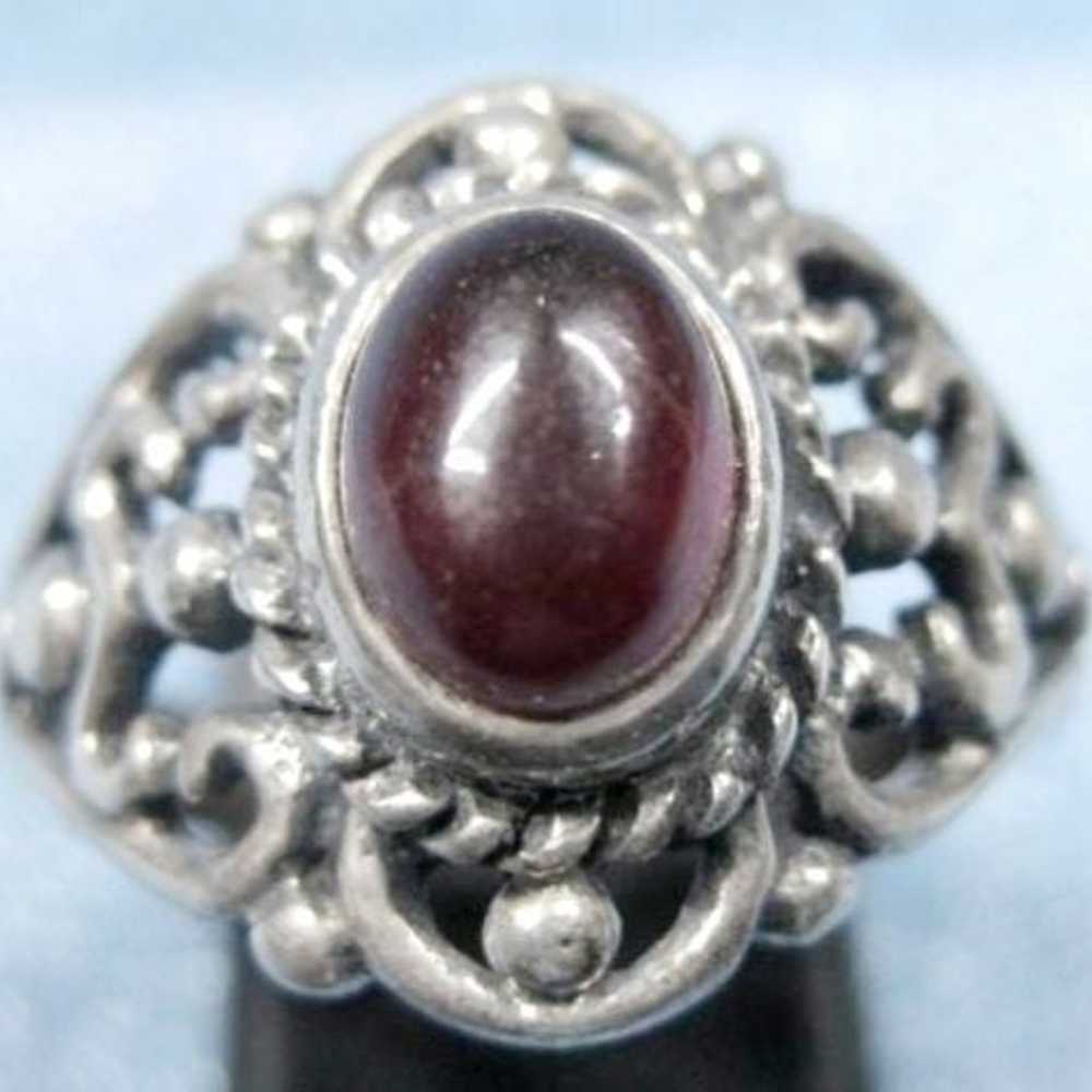 Beautiful Vintage Sterling Silver Garnet Ornate R… - image 2