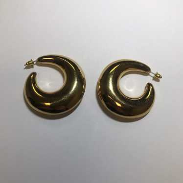 Gold Hoop Puff Earrings Retro Trend Vint - image 1