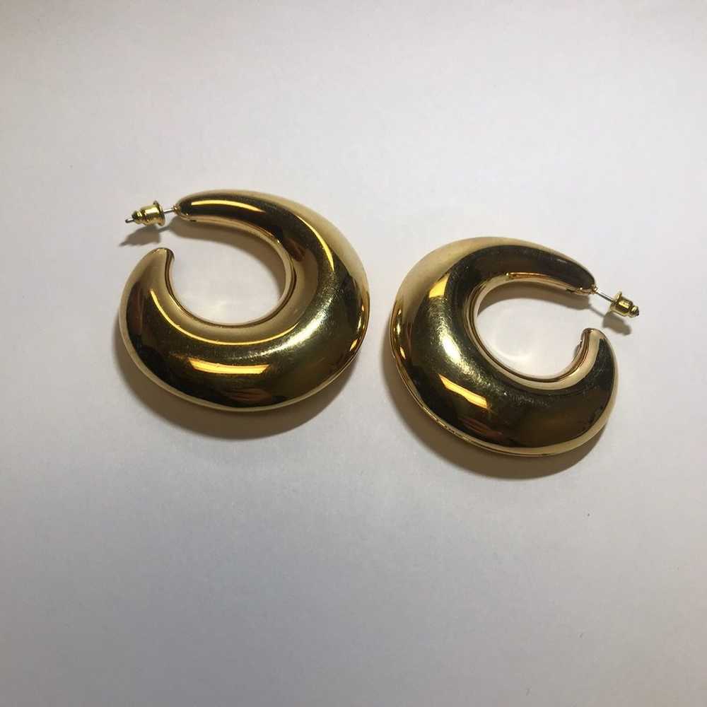 Gold Hoop Puff Earrings Retro Trend Vint - image 2