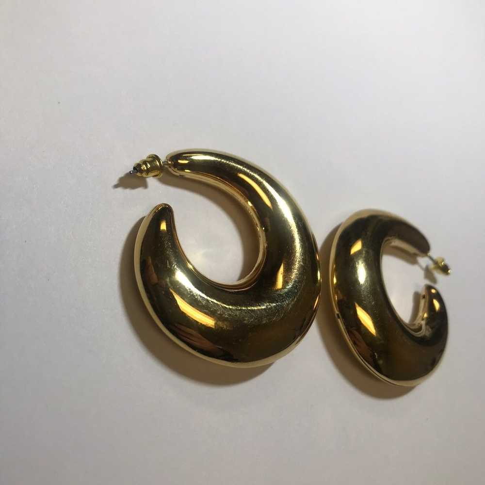 Gold Hoop Puff Earrings Retro Trend Vint - image 3