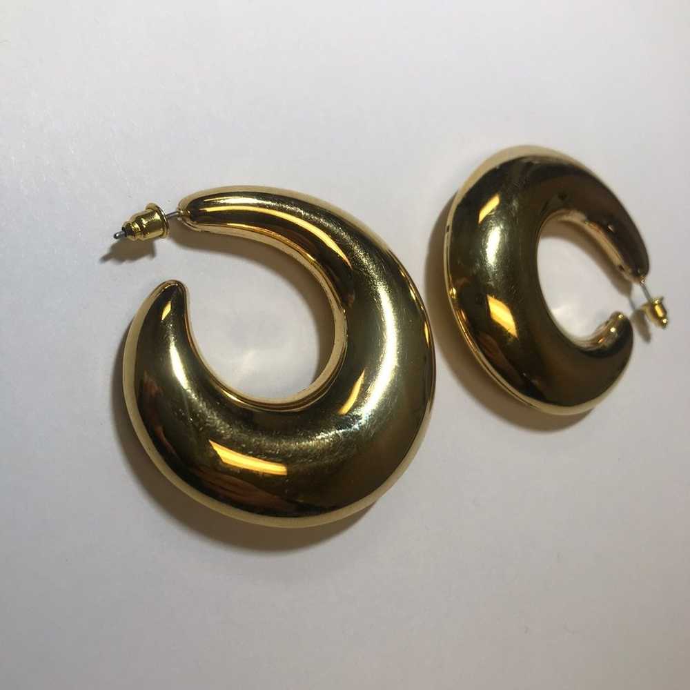 Gold Hoop Puff Earrings Retro Trend Vint - image 6