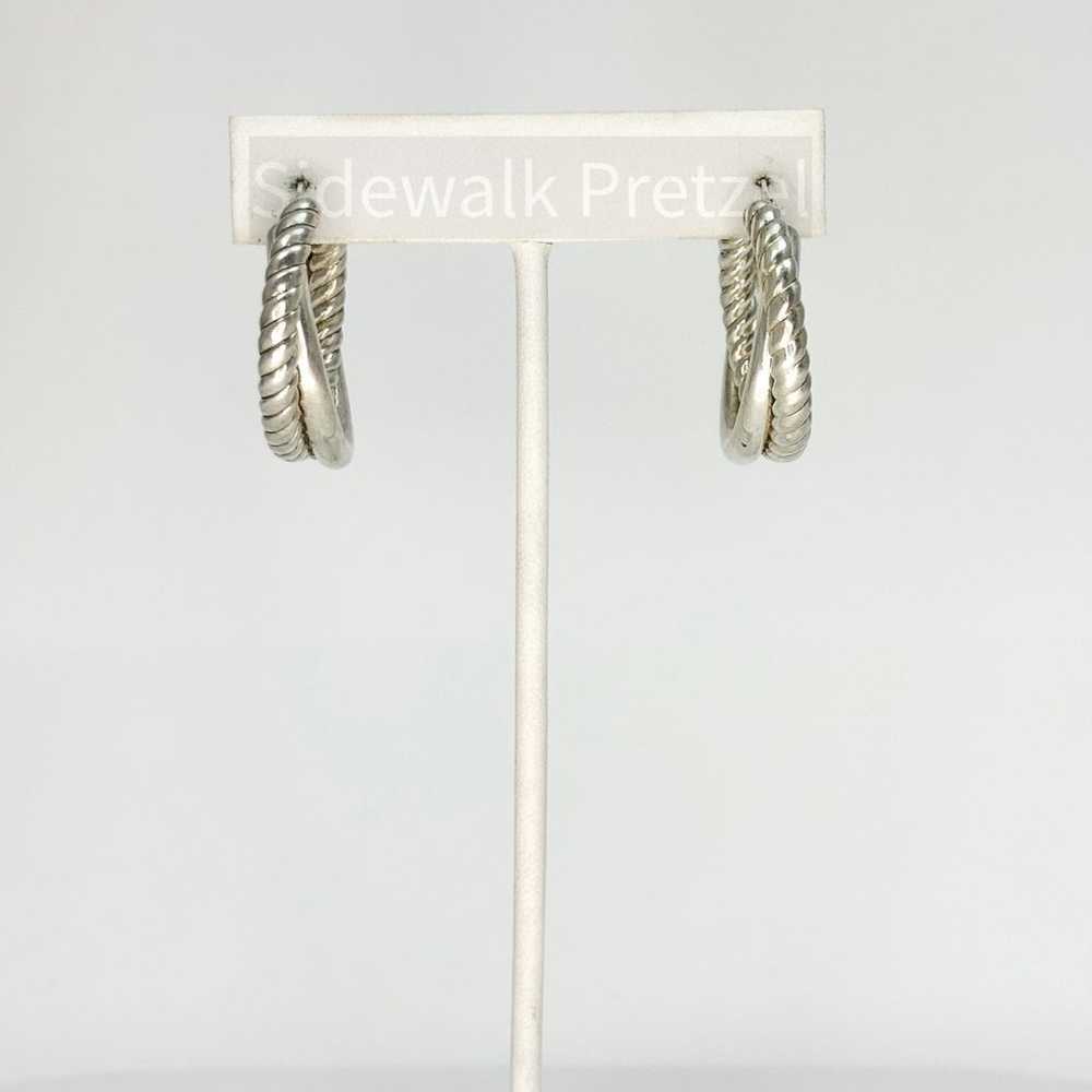 Sterling Silver Hollow Twist Hoop Earrings - image 1