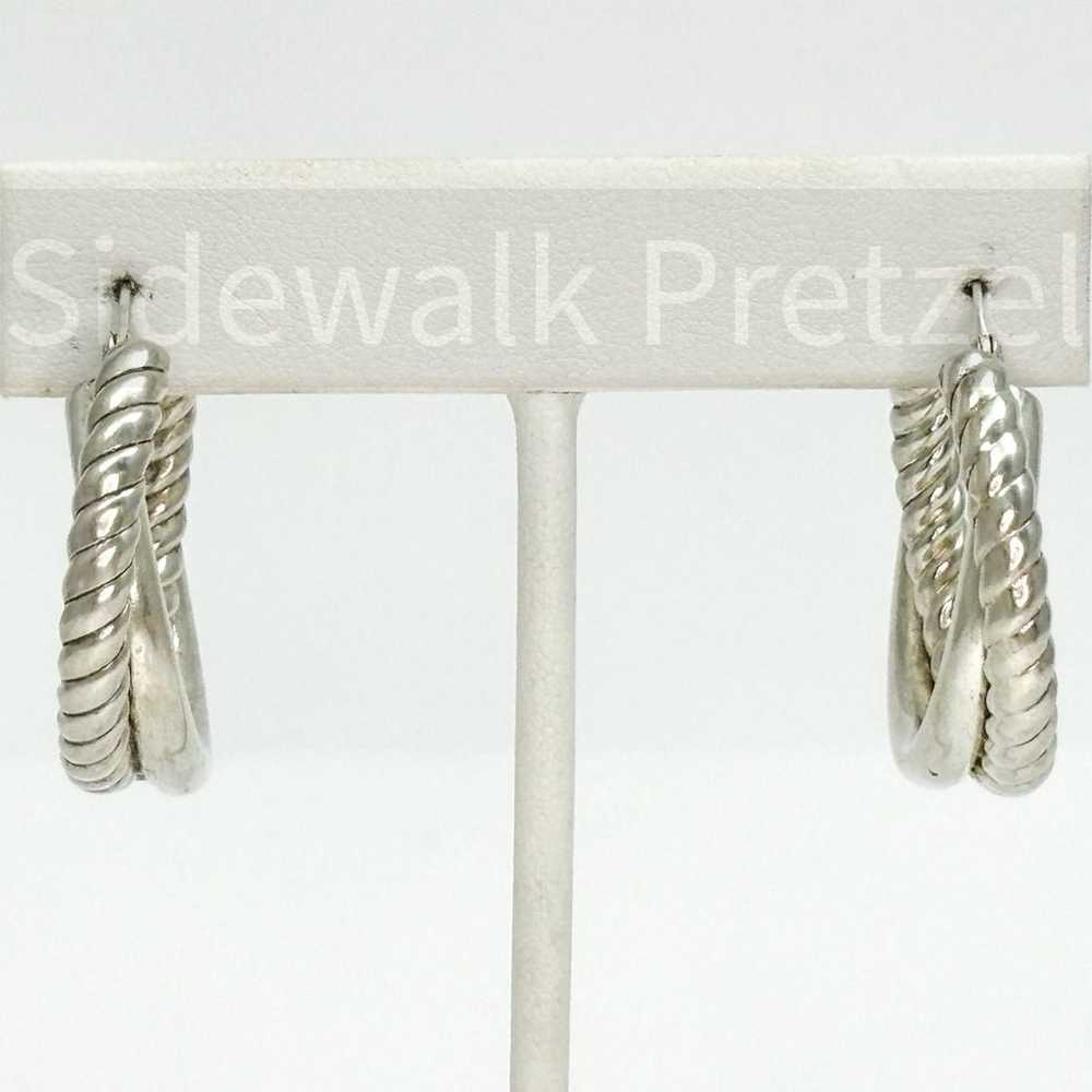 Sterling Silver Hollow Twist Hoop Earrings - image 3