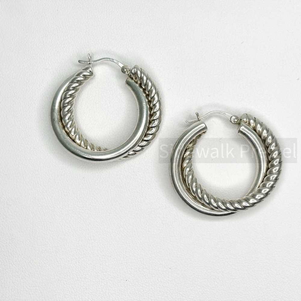 Sterling Silver Hollow Twist Hoop Earrings - image 4