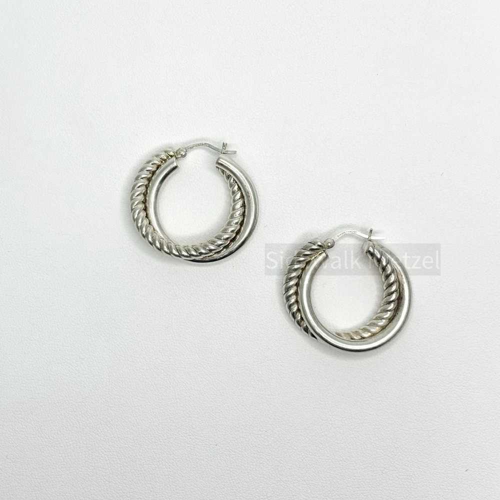 Sterling Silver Hollow Twist Hoop Earrings - image 5