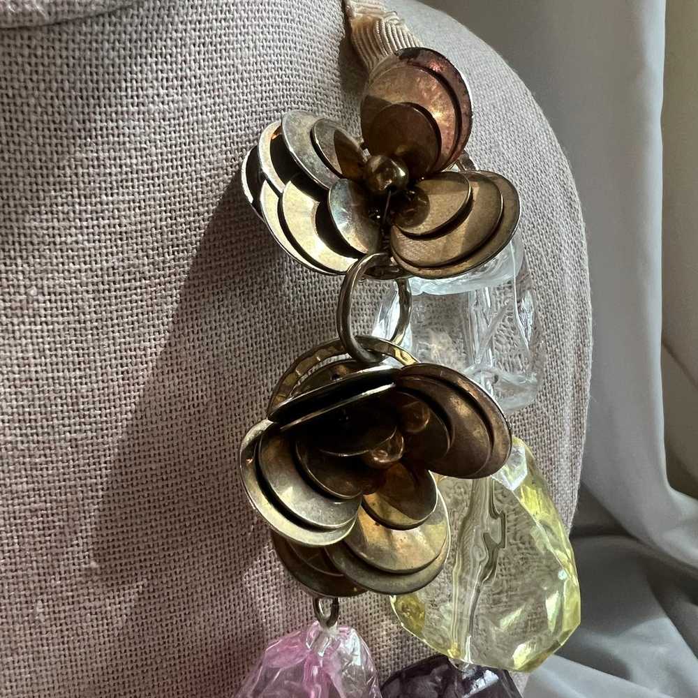 Chunky Pastel Lucite Gold Tone Floral Statement R… - image 7