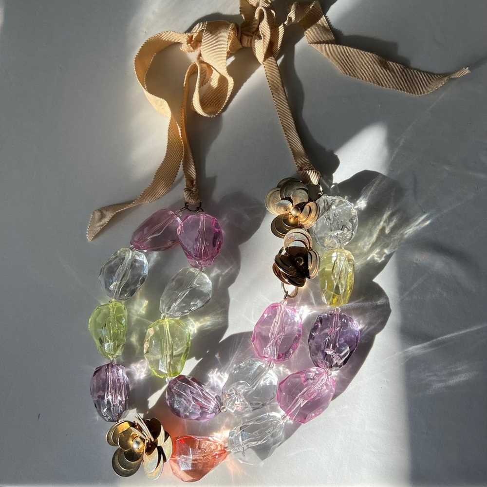 Chunky Pastel Lucite Gold Tone Floral Statement R… - image 9