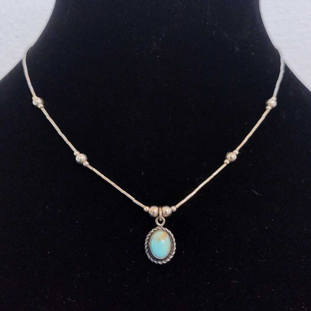 Sterling Silver Round Turquoise 16" Necklace With… - image 1