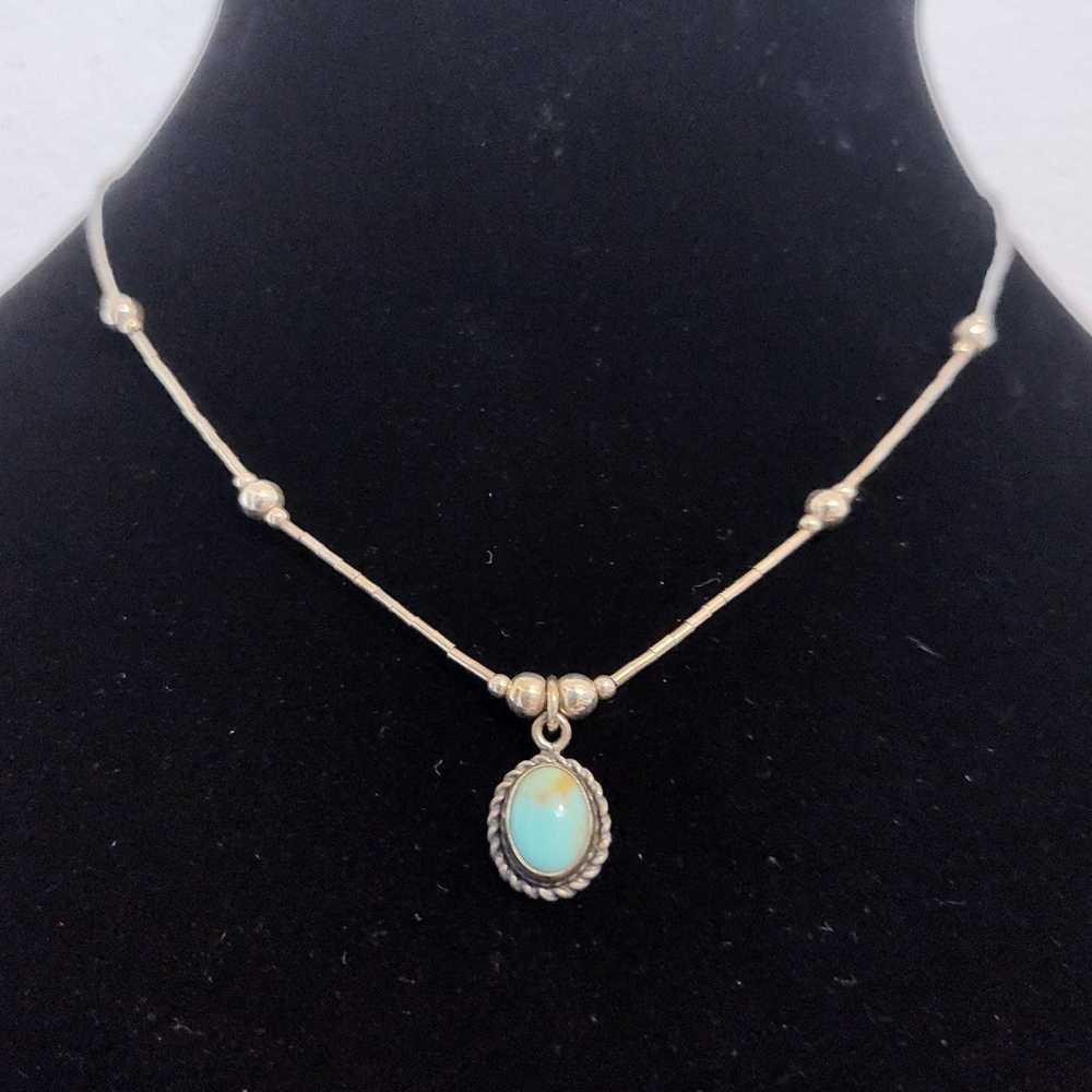 Sterling Silver Round Turquoise 16" Necklace With… - image 2