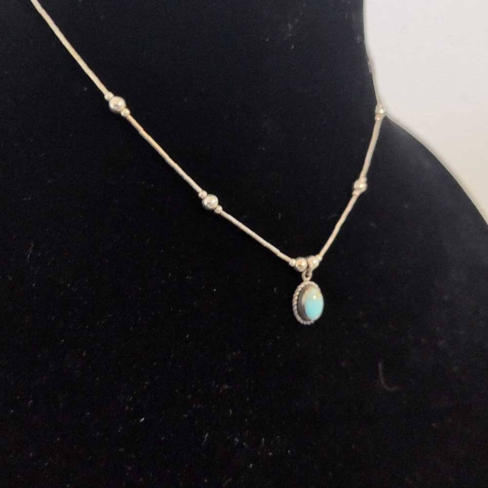 Sterling Silver Round Turquoise 16" Necklace With… - image 3