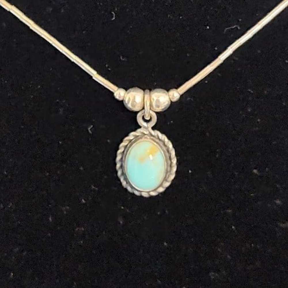 Sterling Silver Round Turquoise 16" Necklace With… - image 4