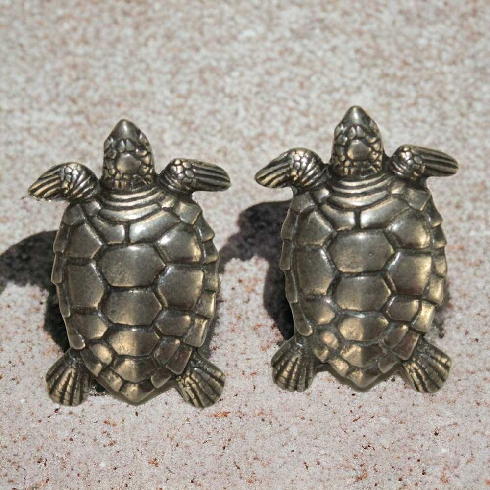 Vintage Signed Danforth Pewter 1993 Turtle Stud E… - image 1