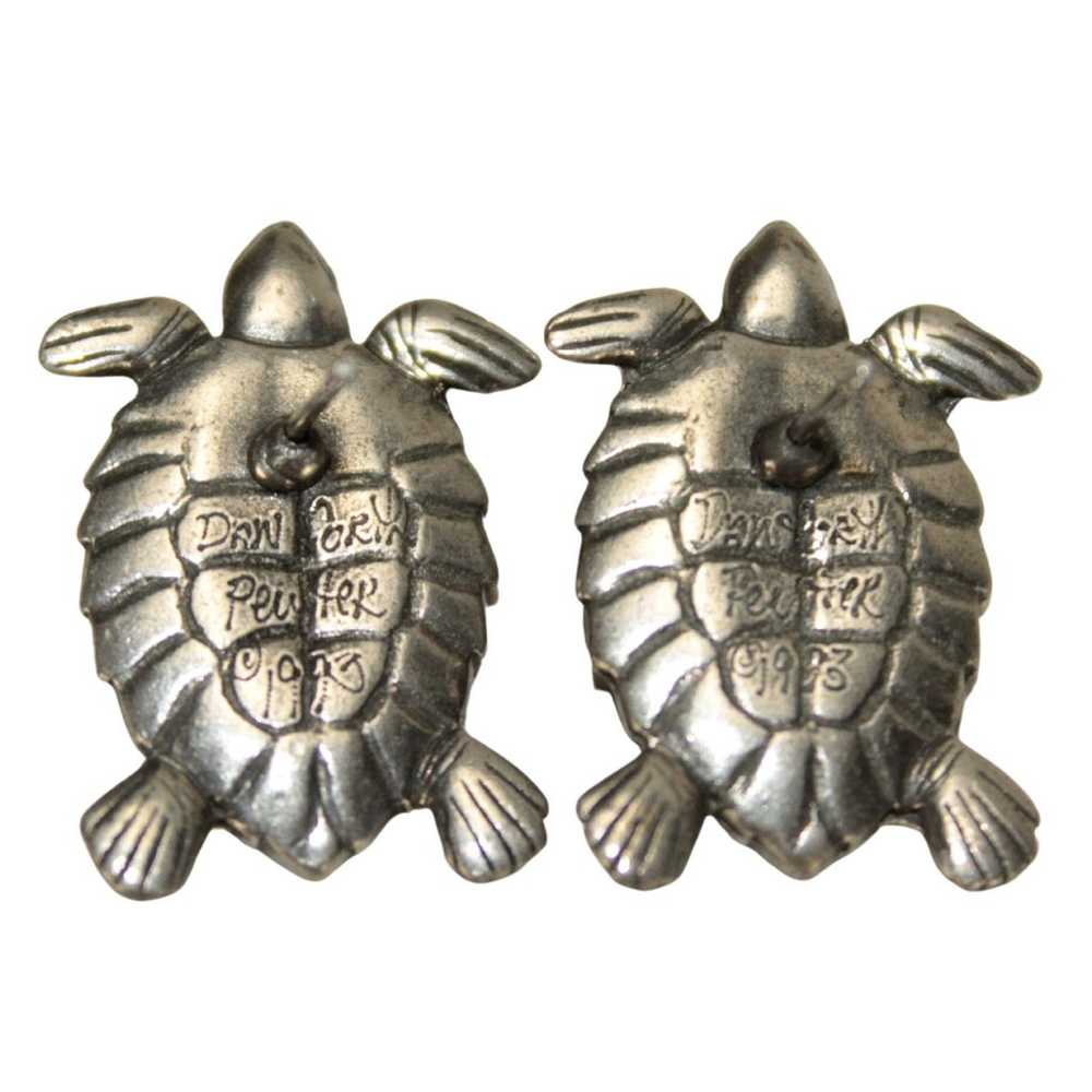 Vintage Signed Danforth Pewter 1993 Turtle Stud E… - image 2