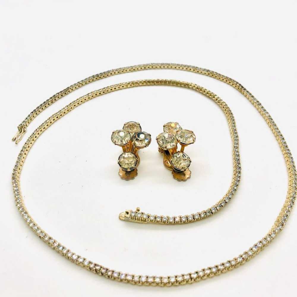 Vintage Rhinestone Necklace & Earrings - image 7