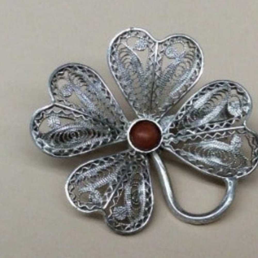 vintage 800 coral Filigree sterling Silver Lucky … - image 2