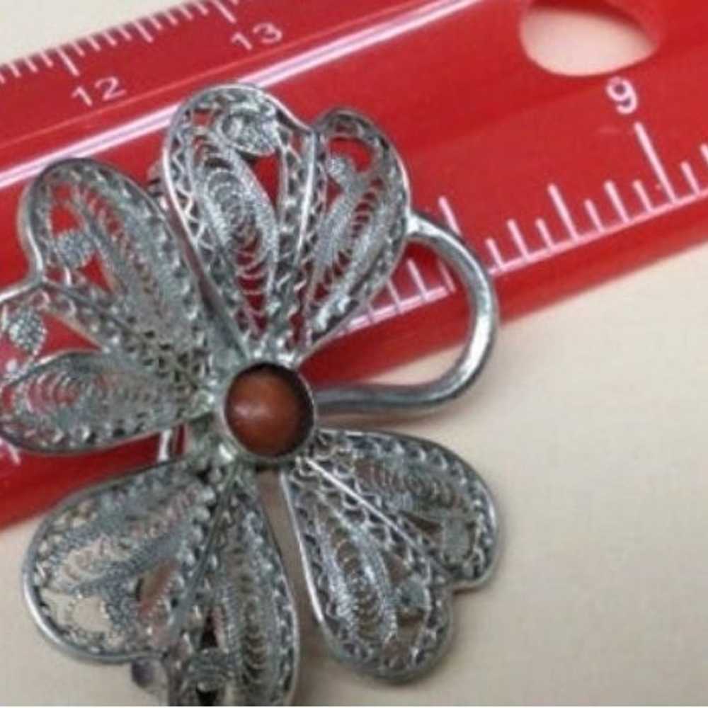 vintage 800 coral Filigree sterling Silver Lucky … - image 4