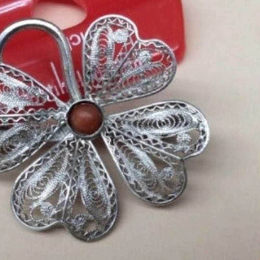 vintage 800 coral Filigree sterling Silver Lucky … - image 5