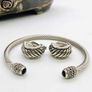 Vintage Cable Cuff Bracelet & ST Earrings - image 1