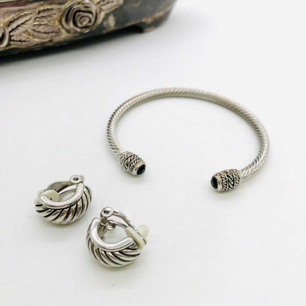 Vintage Cable Cuff Bracelet & ST Earrings - image 4