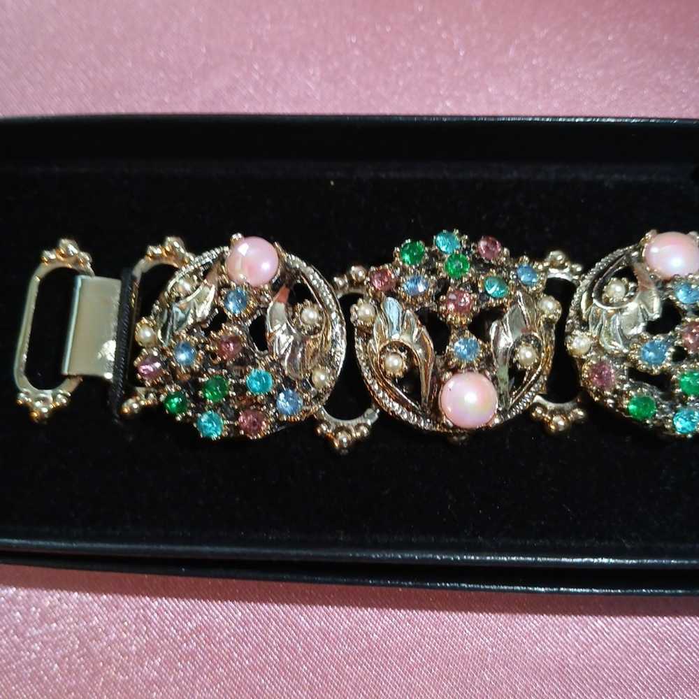 Rhinestone Book Chain Bracelet, Colorful 1950s Vi… - image 3