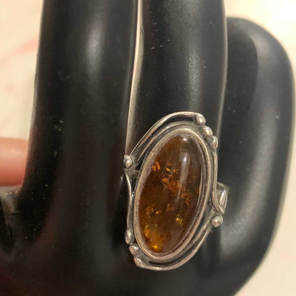 925 Sterling Silver amber ring - image 1