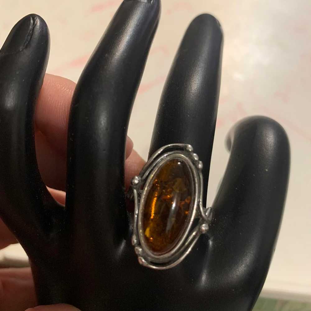 925 Sterling Silver amber ring - image 2