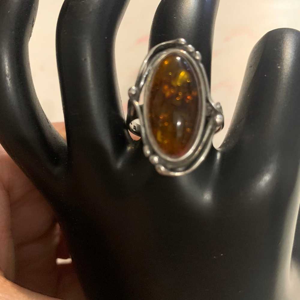 925 Sterling Silver amber ring - image 3