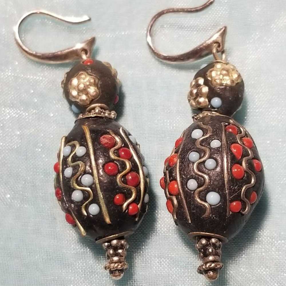 Exotic Kashmiri Sterling & Bead Earrings - image 1