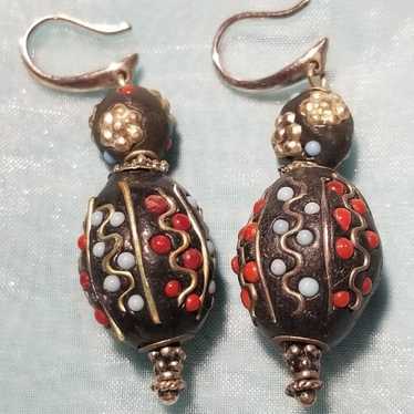 Exotic Kashmiri Sterling & Bead Earrings - image 1