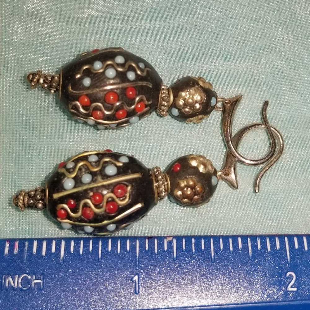 Exotic Kashmiri Sterling & Bead Earrings - image 2