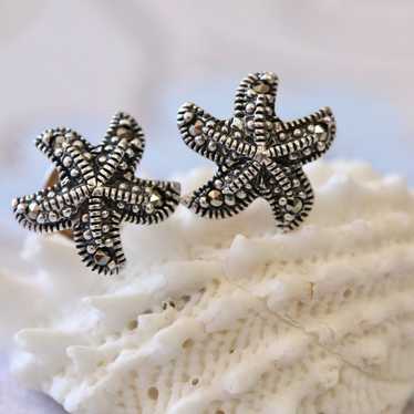 Vintage Sterling Silver & Marcasite Starfish Stud… - image 1