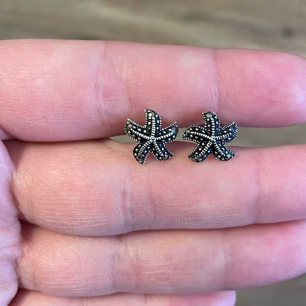 Vintage Sterling Silver & Marcasite Starfish Stud… - image 2