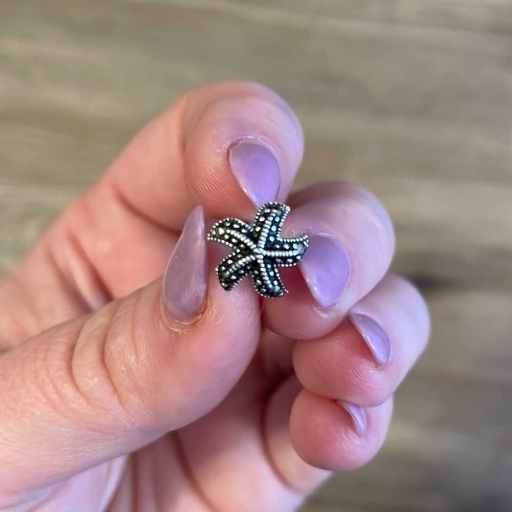 Vintage Sterling Silver & Marcasite Starfish Stud… - image 3