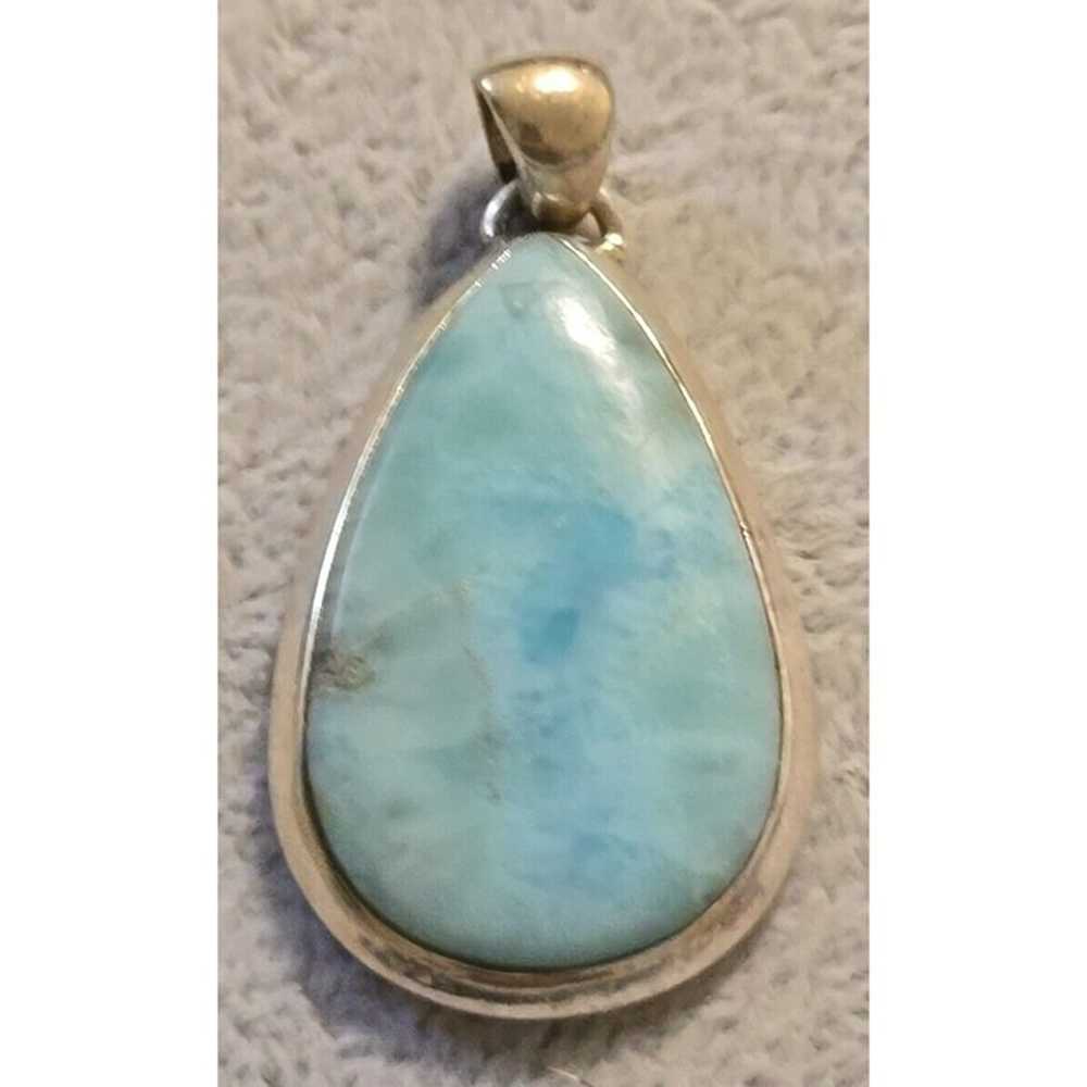 Sterling 925 Polished Cut Larimar Tear Drop Penda… - image 1