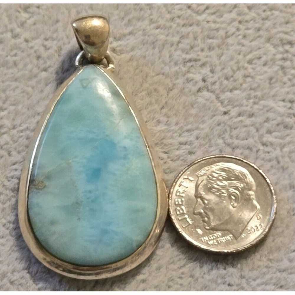 Sterling 925 Polished Cut Larimar Tear Drop Penda… - image 2