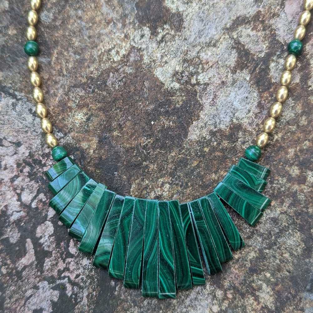 Malachite Fringe Slab Collar Necklace - image 1