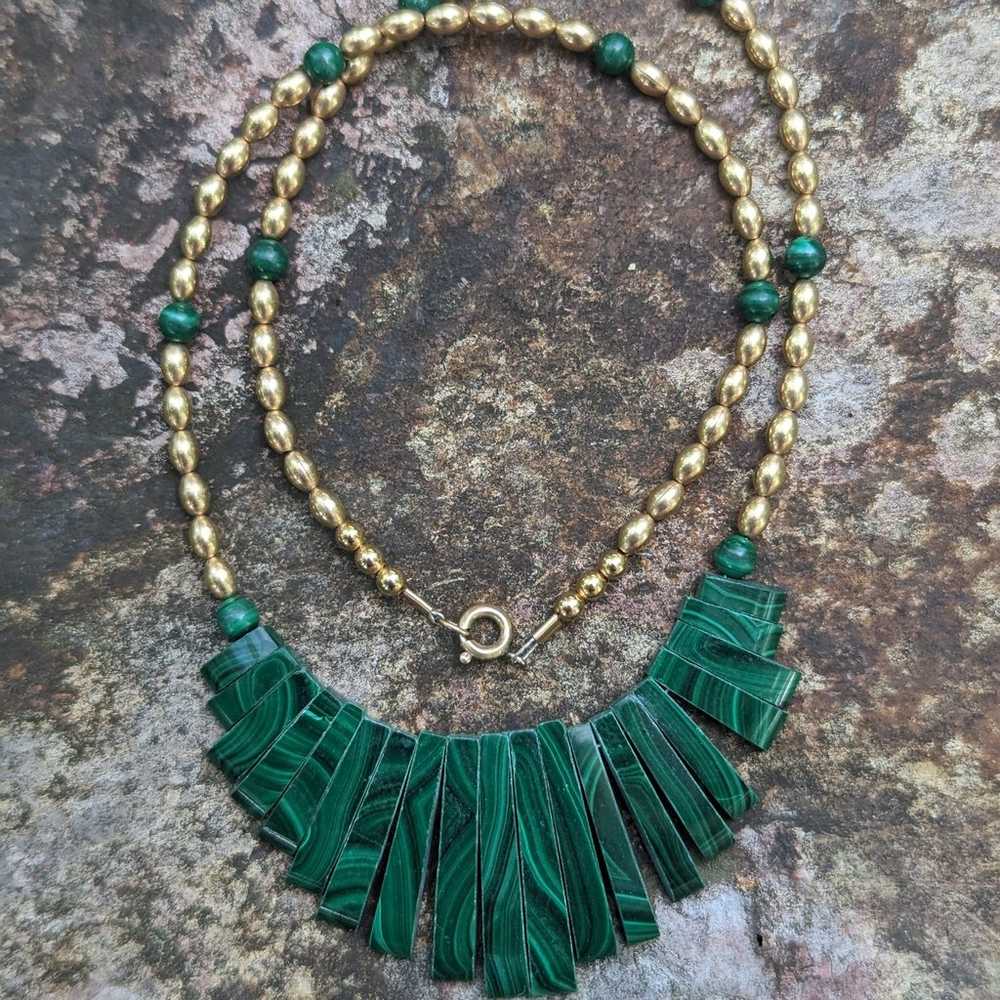 Malachite Fringe Slab Collar Necklace - image 6