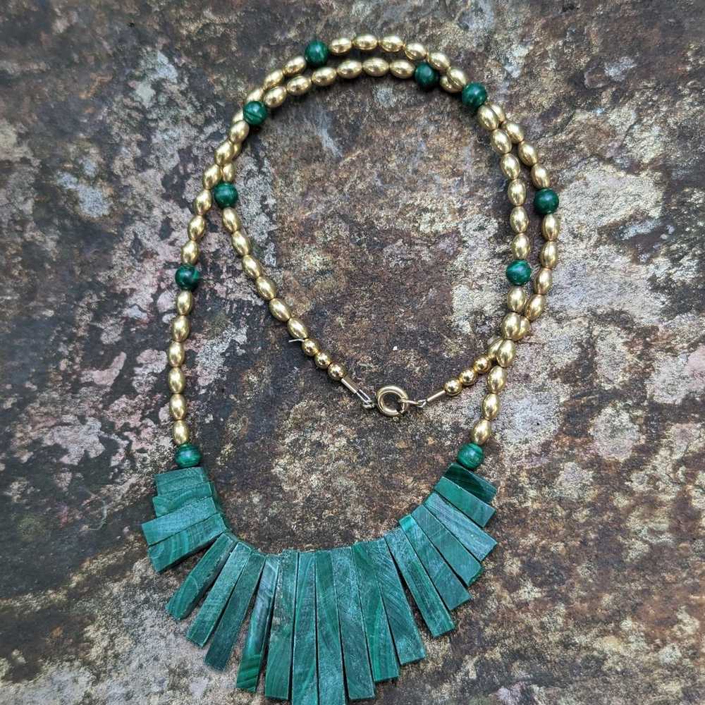 Malachite Fringe Slab Collar Necklace - image 7