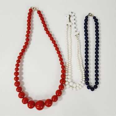 3 Vintage Beaded Retro Necklaces Orange White & B… - image 1