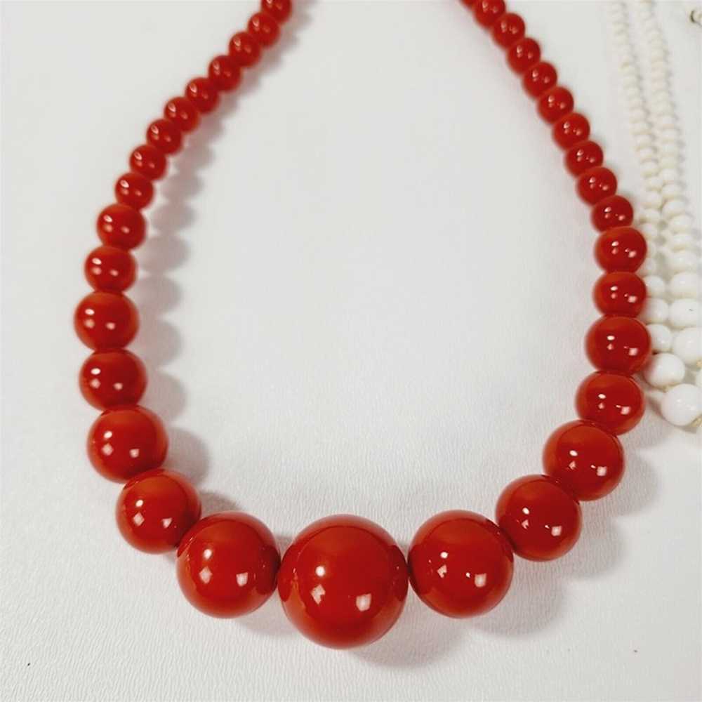 3 Vintage Beaded Retro Necklaces Orange White & B… - image 2