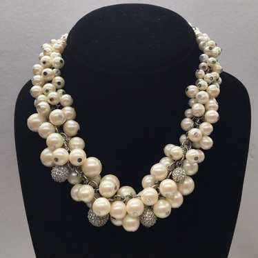 Vintage faux pearl & crystal Necklace - image 1