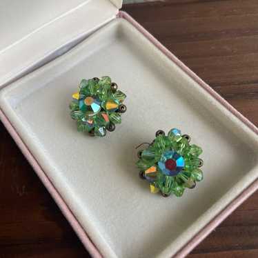 Vintage crystal clip on earrings glowy - image 1