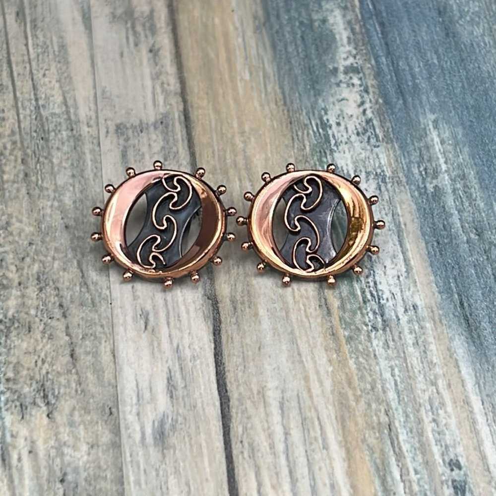 Vintage Renoir clip in copper abstract earrings - image 2